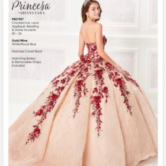 Princesa | Dresses | Gold And Wine Quinceaera Strapless Ball Gown | Poshmark